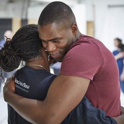 Sharon D Clarke and Martins Imhangbe in rehearsal for Death of a Salesman, Young Vic 2019 (c) Brinkhoff