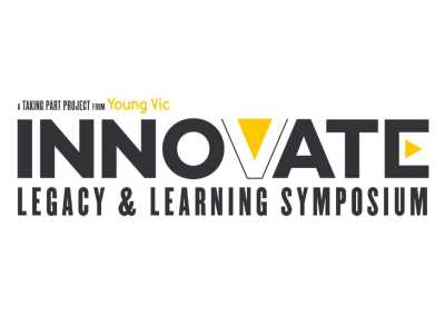 A black, white and yellow logo design that reads: A Taking Part project from Young Vic - INNOVATE: LEGACY & LEARNING SYMPOSIUM