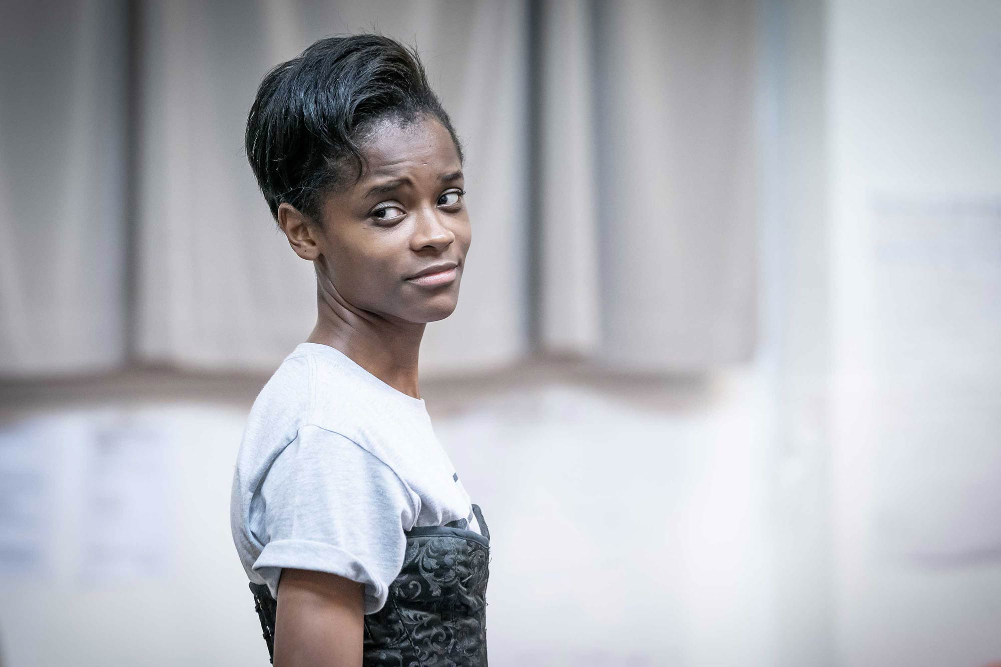 Letitia Wright in rehearsal for The Convert