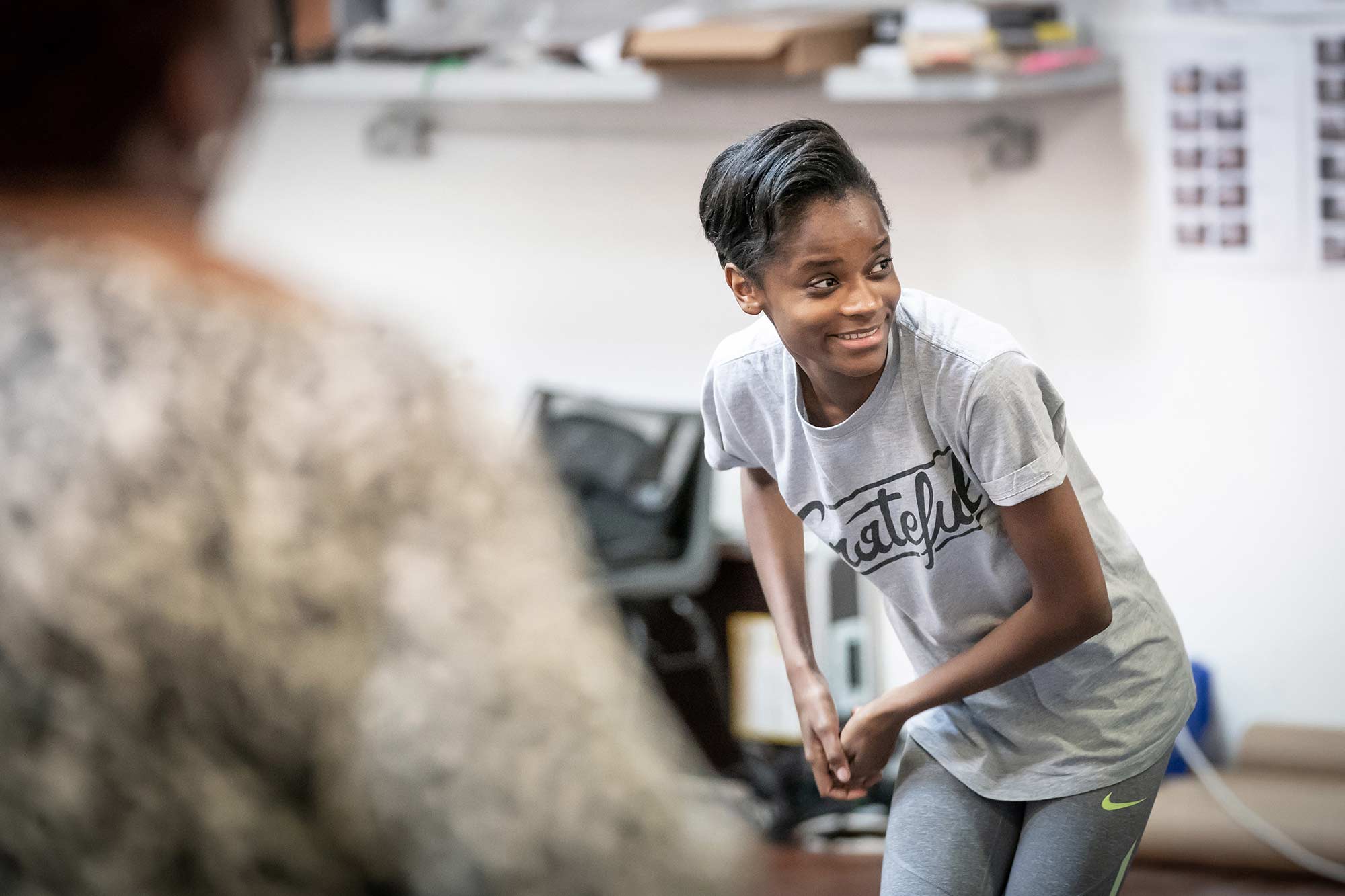 Letitia Wright in rehearsal for The Convert
