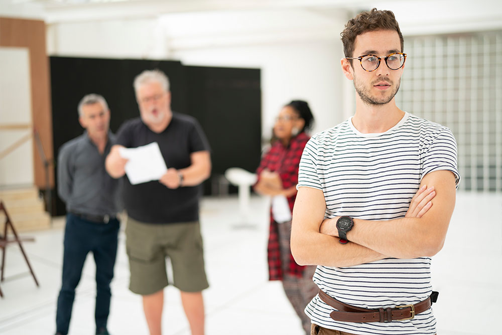 Silas Wyatt-Barke (Sir Andrew Aguecheek) inside the Twelfth Night rehearsal room