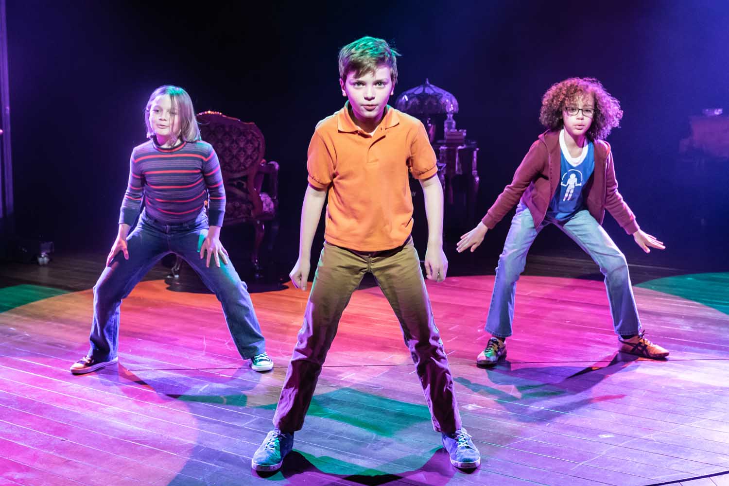 Harriet Turnbull, Eddie Martin and Archie Smith in Fun Home at the Young Vic. Photo by Marc Brenner