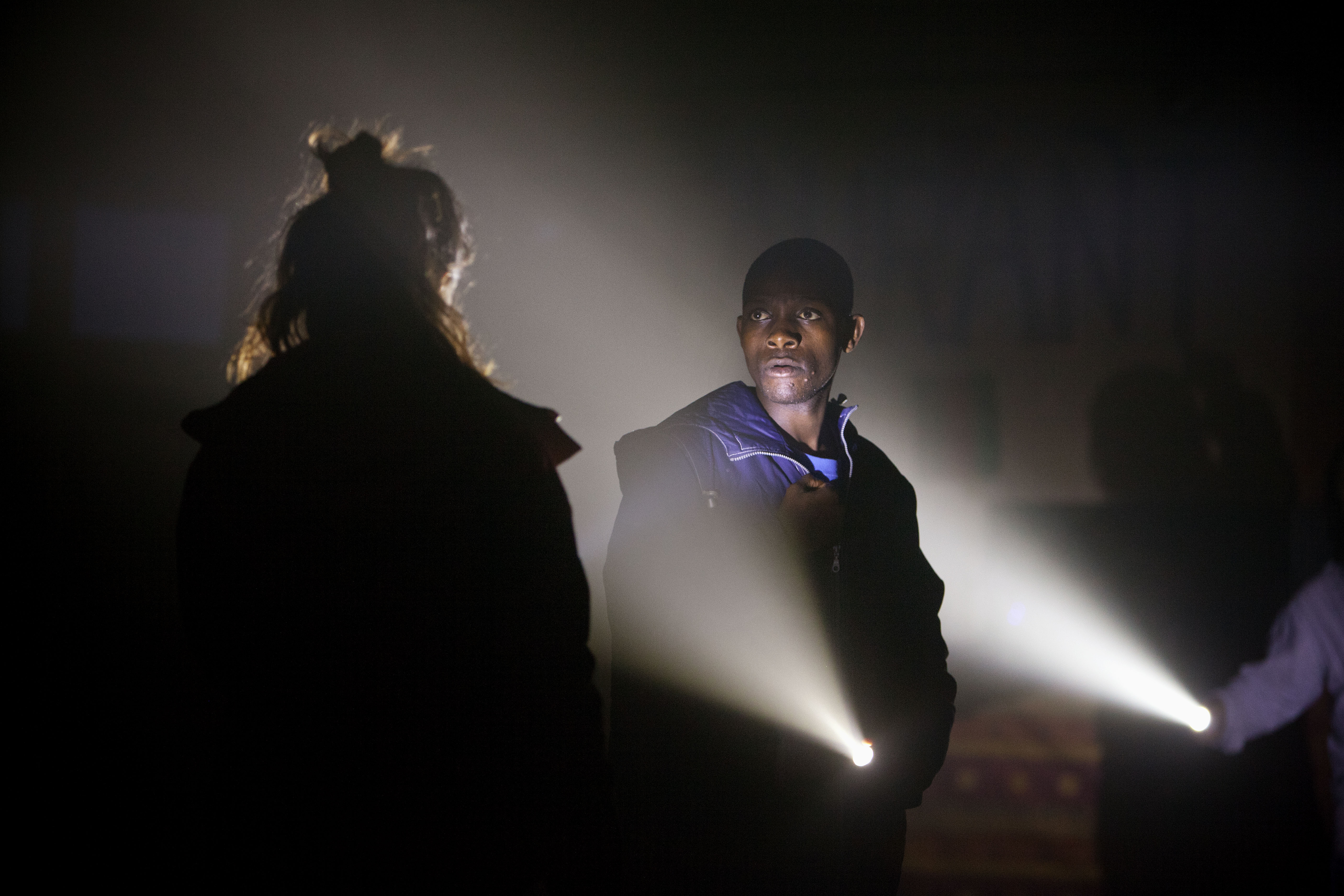 John Pfumojena (Okot) in The Jungle at the Young Vic © David Sandison