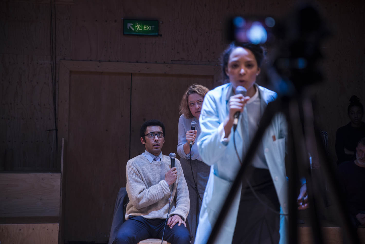 Zach Wyatt, Lucy Briers & Kemi-Bo Jacobs in Wild East at the Young Vic. Photo by Gabriel Mokake.