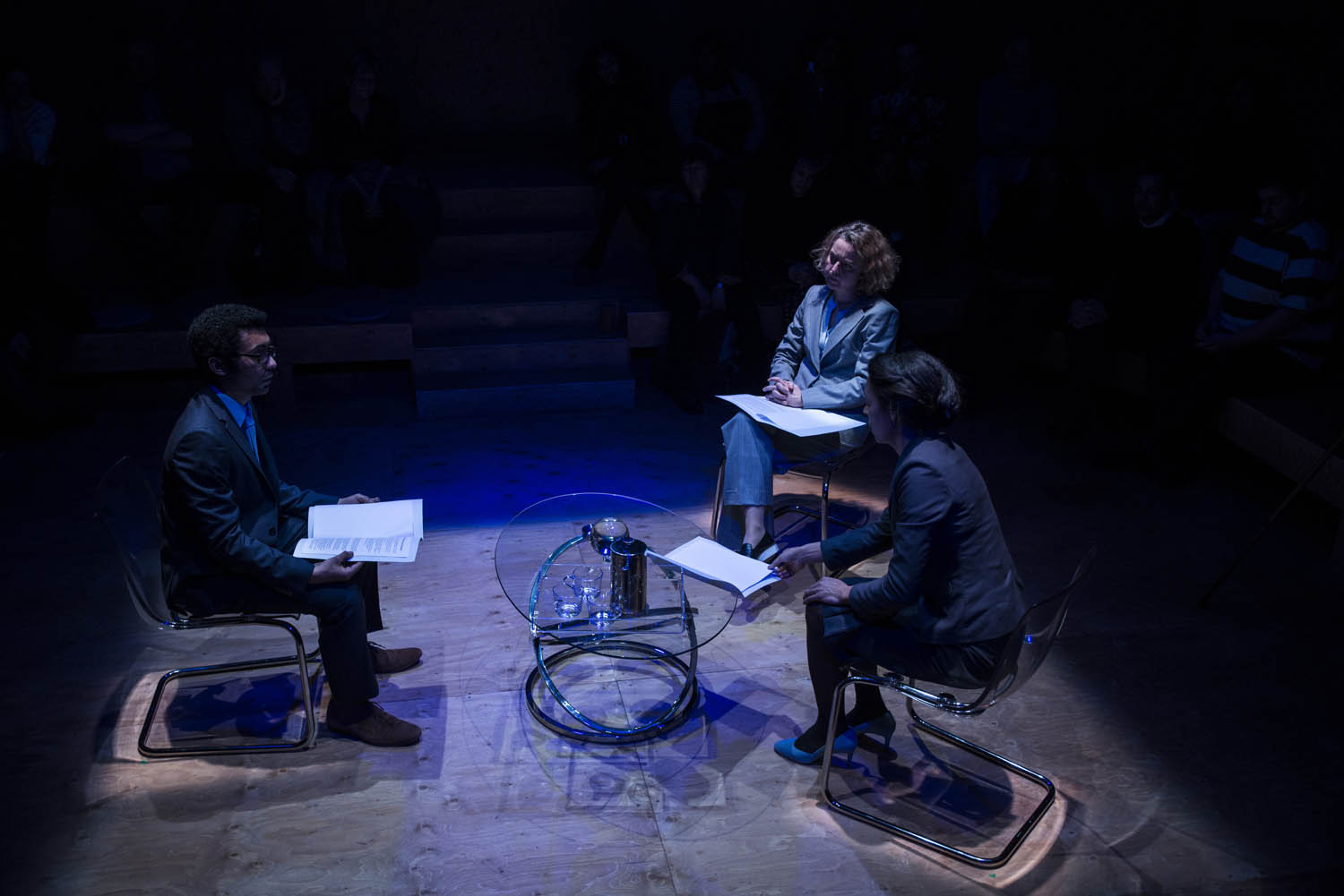 (l to r) Zach Wyatt, Lucy Briers & Kemi-Bo Jacobs in Wild East at the Young Vic. Photo by Gabriel Mokake.