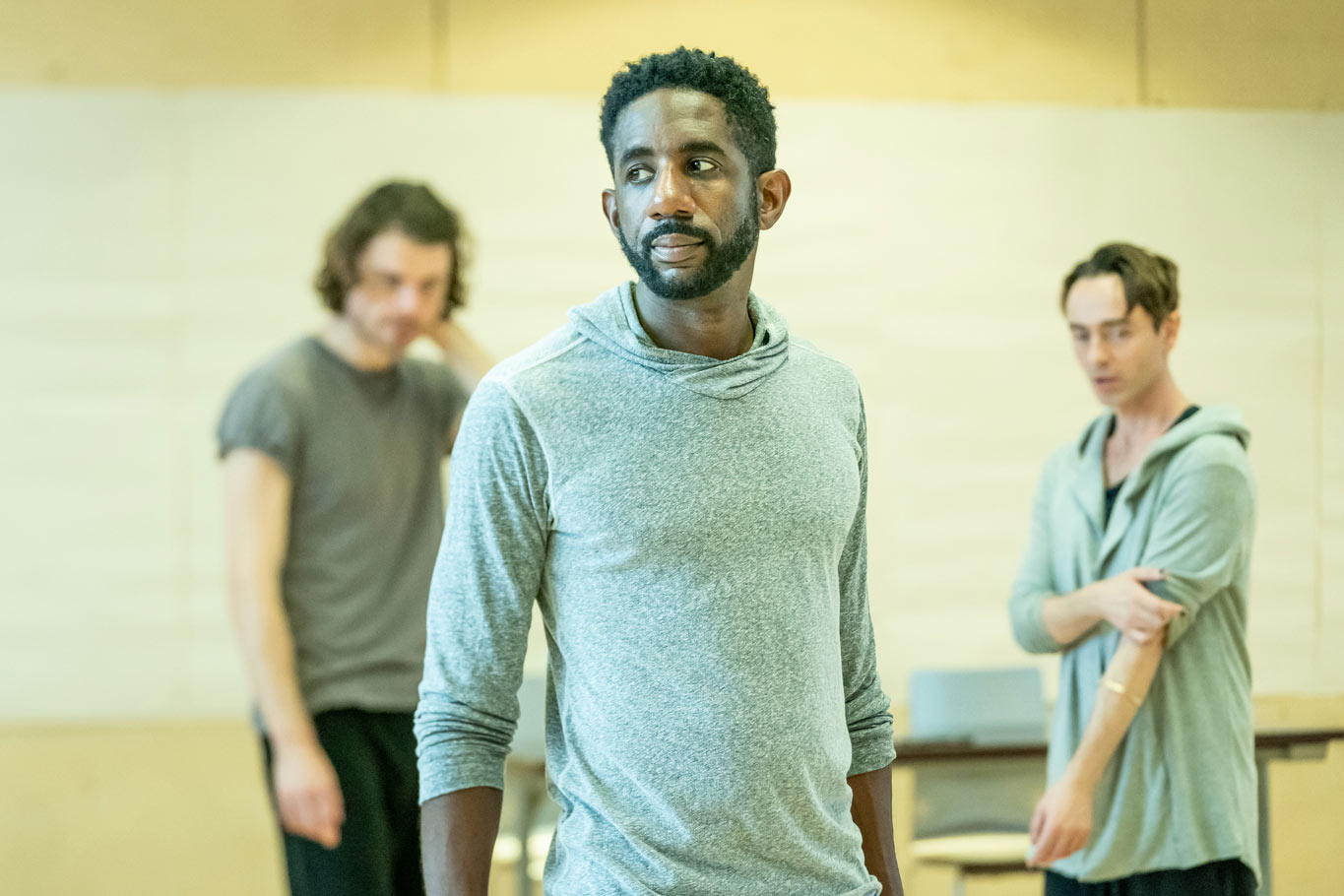  l-r Matthew Needham, Rhashan Stone & David Dawson in rehearsal for Fairview (c) Marc Brenner