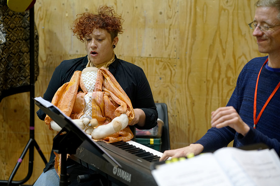 Lucy Jane Parkinson and Joseph Atkins in rehearsal for She Ventures and He Wins © Anthony Lee