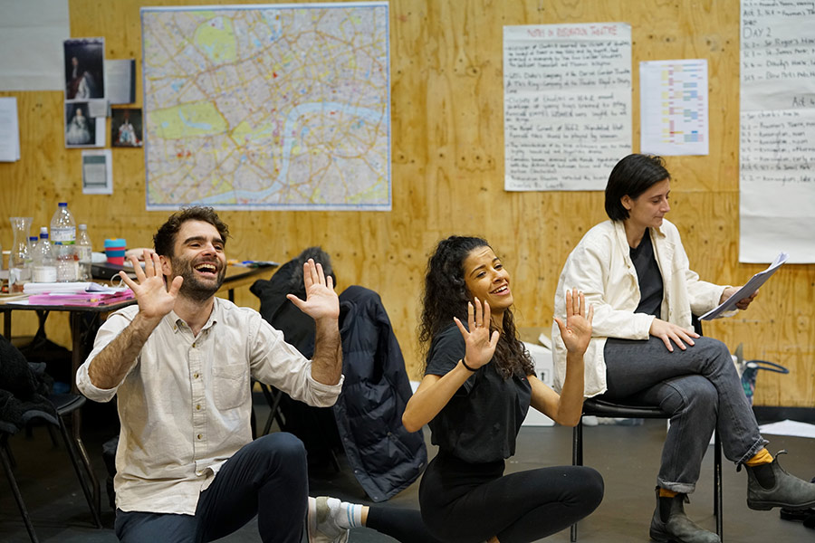 Arthur Wilson, Boadicea Ricketts and Sasha Milavic Davies in rehearsal for She Ventures and He Wins © Anthony Lee