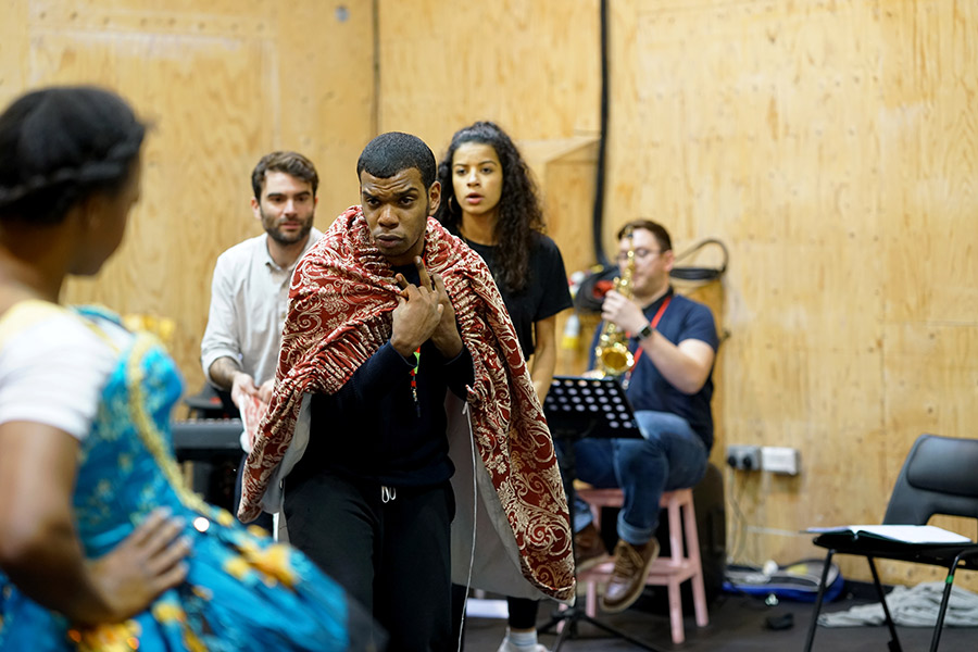 (l-r) Arthur Wilson, Caleb Roberts, Boadicea  in rehearsal for She Ventures and He Wins © Anthony Lee