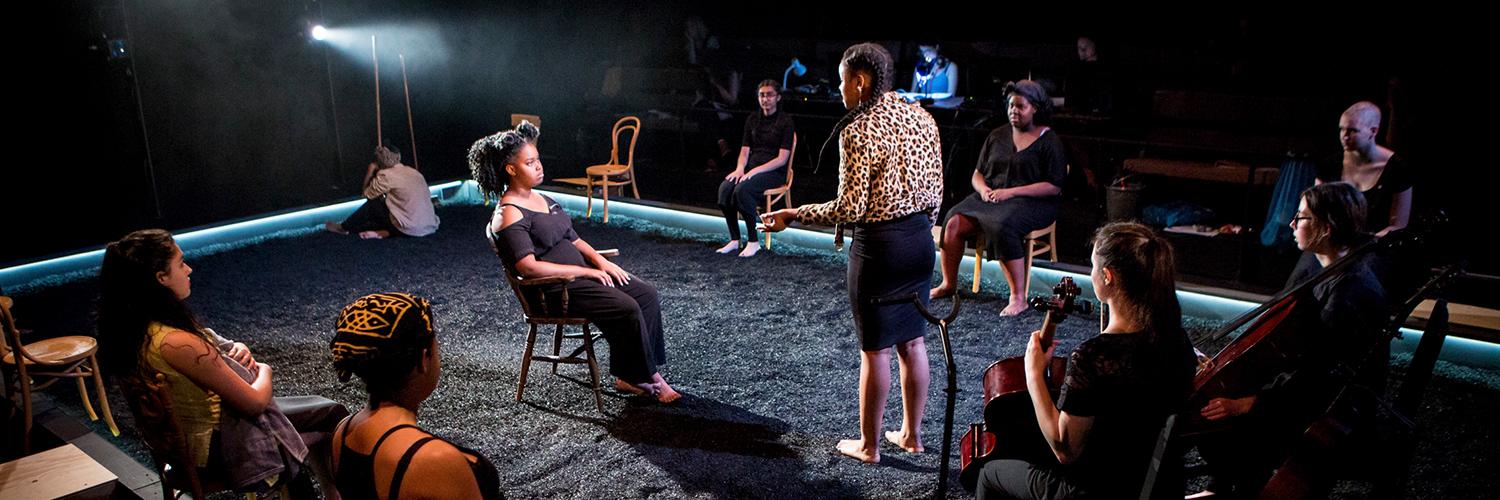 The cast of Taking Part's Parallel Yerma on stage in the Maria. Photo by Helen Murray.