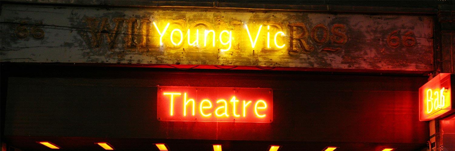 "Young Vic Theatre" in neon lights