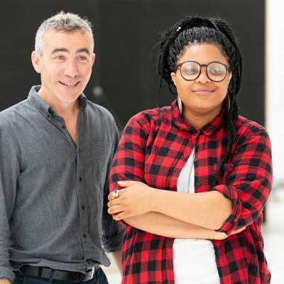 Paul Willcocks and Gbemisola Ikumelo in rehearsals for Twelfth Night. Photo by Johan Persson