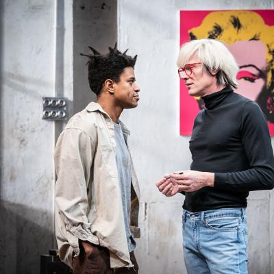 Jeremy Pope and Paul Bettany in The Collaboration (c) Marc Brenner. Basquiat and Warhol in conversation