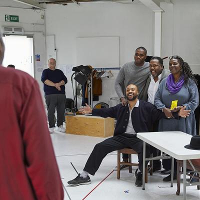 (l-r)Trevor Cooper,Arinzé Kene(sat), Martins Imhangbe, Wendell Pierce & Sharon D Clark