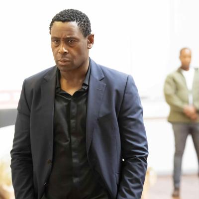 Actor David Harewood looks forward with a furrowed brow.
