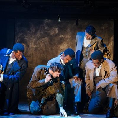 L-R Michael Luwoye, Ryan O'Donnell, Ntsikelelo Nicholas Vani, Shiv Rabheru and Akmed Junior Khemalai in Mandela at Young Vic (c) Helen Murray