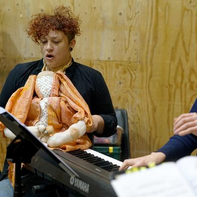 Lucy Jane Parkinson and Joseph Atkins in rehearsal for She Ventures and He Wins © Anthony Lee