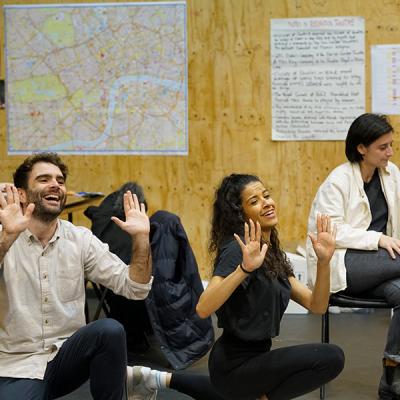 Arthur Wilson, Boadicea Ricketts and Sasha Milavic Davies in rehearsal for She Ventures and He Wins © Anthony Lee