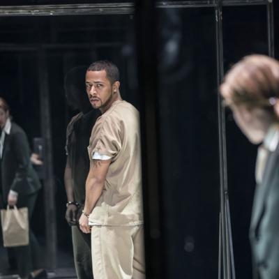 Ukweli Roach and Dervla Kirwan in Jesus Hopped the ‘A’ Train at the Young Vic. Photo by Johan Persson