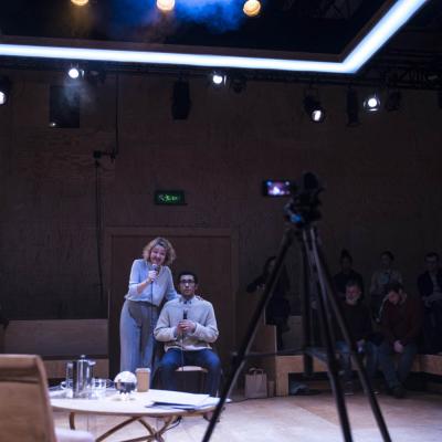 Lucy Briers, Zach Wyatt & Kemi-Bo Jacobs in Wild East at the Young Vic. Photo by Gabriel Mokake.