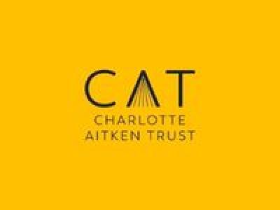 The letters CAT above the words Charlotte Aitken Trust. The A is filled with lines so it looks like the side of a book