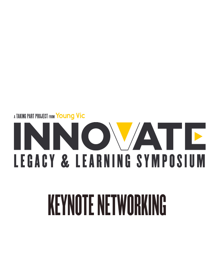 A black, white and yellow logo design that reads: A Taking Part project from Young Vic - INNOVATE: LEGACY & LEARNING SYMPOSIUM - Keynote Networking