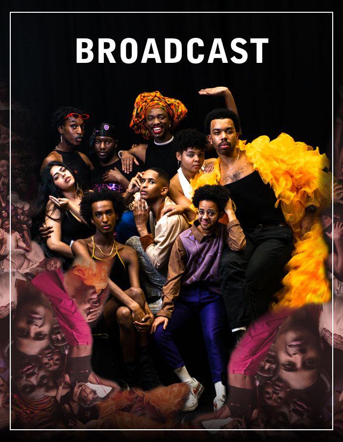 Sundown Kiki Reloaded. From 31th July to 11th August. A group of young people pose playfully towards the camera . The word "broadcast" in at the top of the image