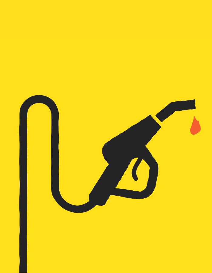 A graphic of a petrol pump nozzle on a yellow background