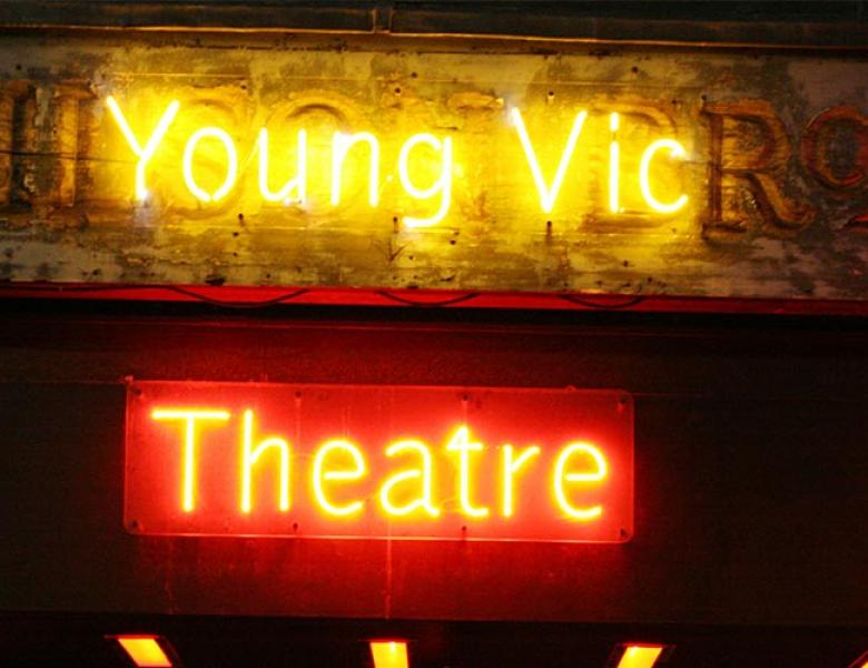 "Young Vic Theatre" in neon lights 