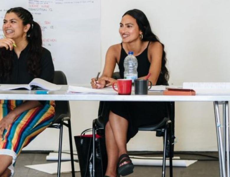 Ashen Gupta (Assistant Director), Tia Ali (Trainee Assistant Director) and Nikhil Vyas (Assistant Director), Chasing Hares rehearsal (c) Helen Murray