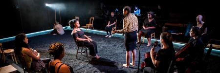 The cast of Taking Part's Parallel Yerma on stage in the Maria. Photo by Helen Murray.