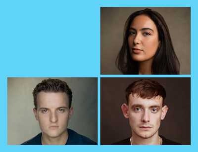 3 headshots on a blue background