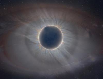 A total eclipse of the sun within an eye to replace the pupil